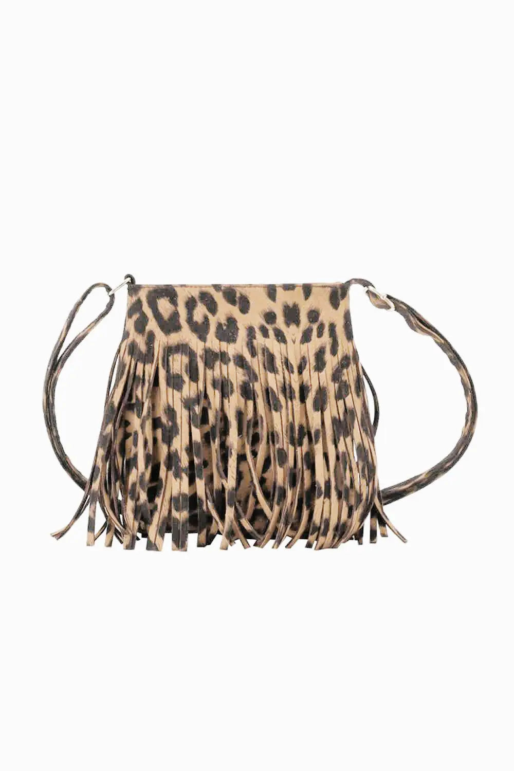 PU Leather Crossbody Bag with Fringe - GlossiChic Collection Leopard / One Size GlossiChic Collection handbags