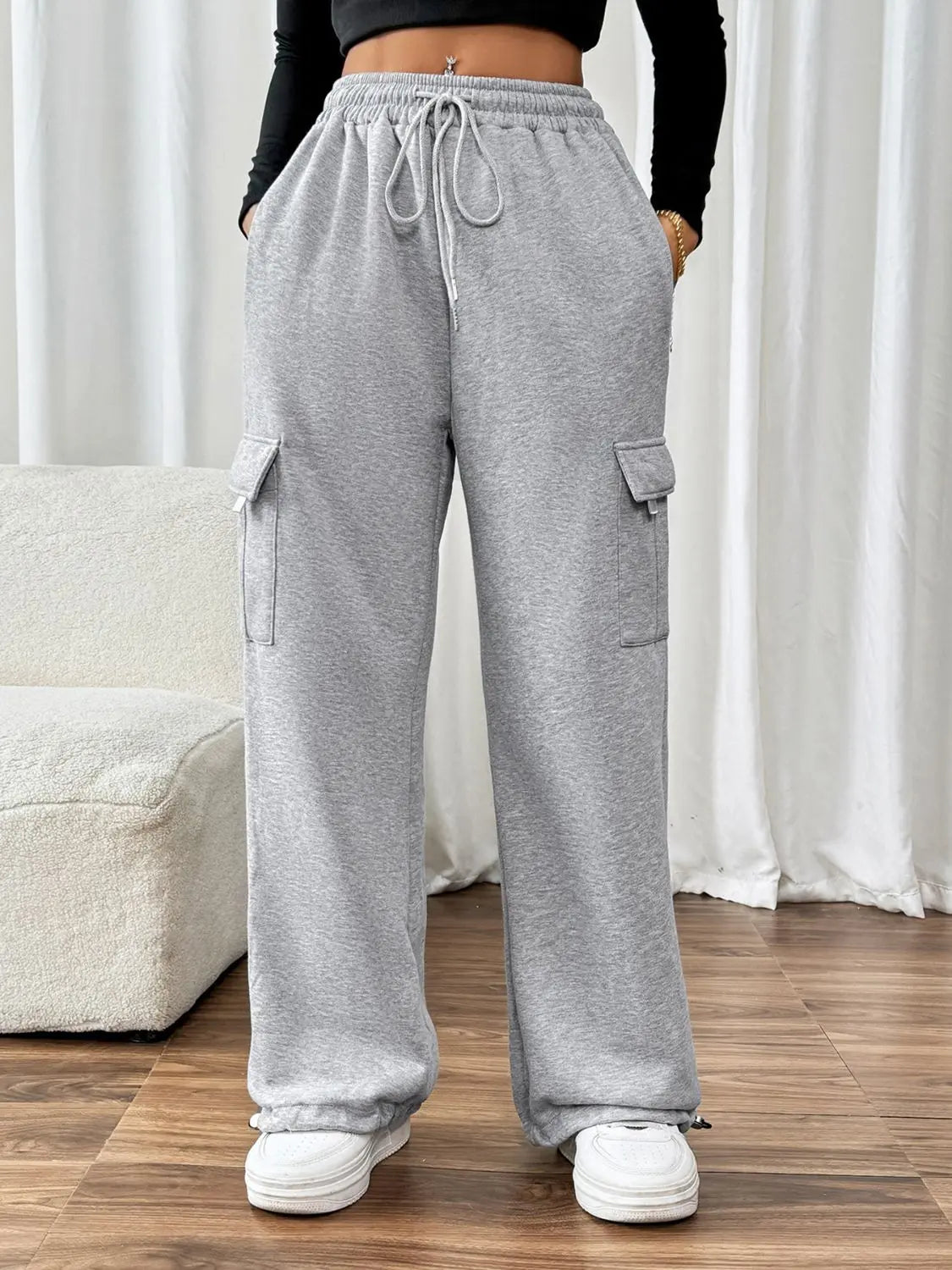 Drawstring Elastic Waist Joggers with Pockets - GlossiChic CollectionJeans, Pants, & Shorts