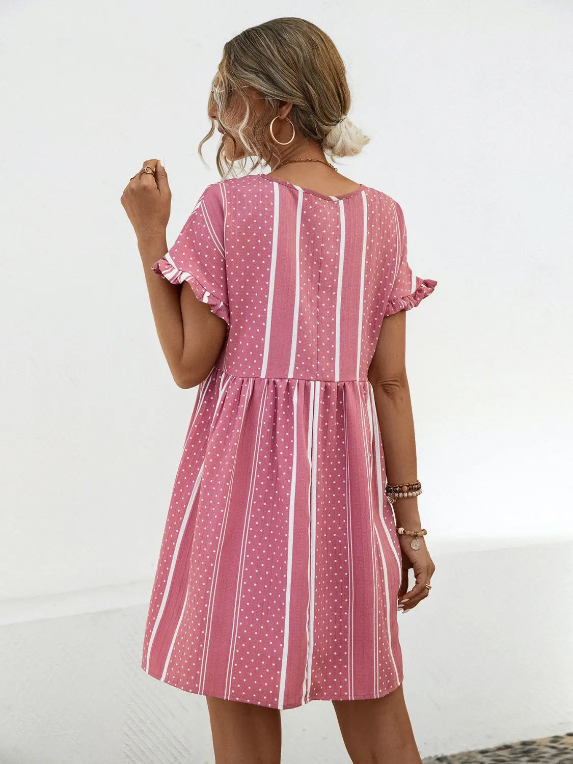 Striped Polka Dot Frill Short Sleeve Mini Dress - GlossiChic Collection Black / S GlossiChic Collection Dresses
