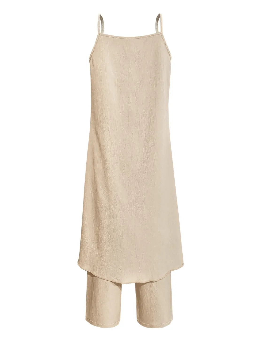 High-Low Spaghetti Strap Top and Pants Set - GlossiChic Collection Khaki / S GlossiChic Collection Outfit Sets