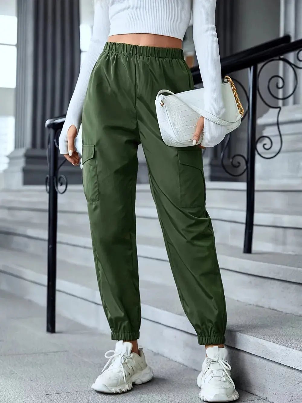 Full Size Elastic Waist Pants with Pockets - GlossiChic CollectionJeans, Pants, & Shorts