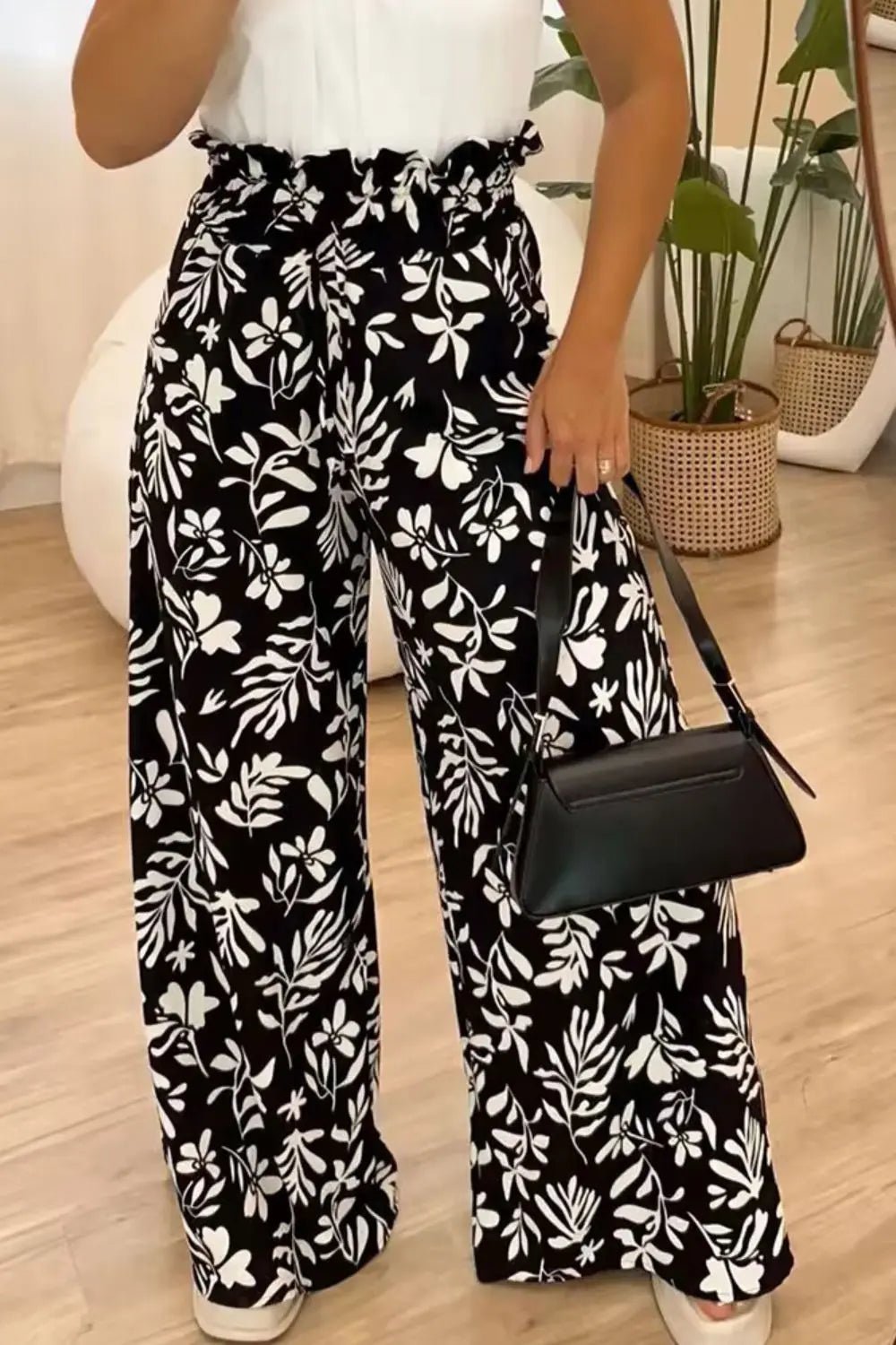 Full Size Printed High Waist Wide Leg Pants - GlossiChic Collection Black / S GlossiChic Collection Jeans, Pants, & Shorts