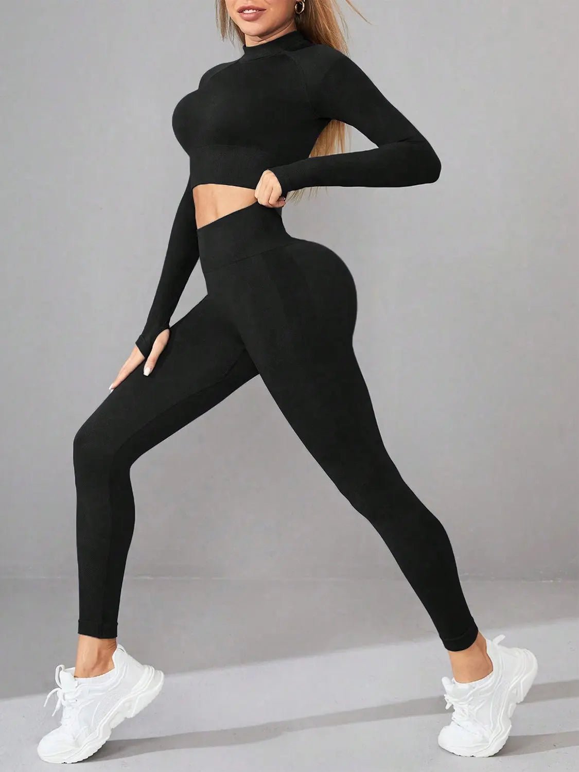Mock Neck Long Sleeve Top and Leggings Active Set - GlossiChic CollectionActivewear