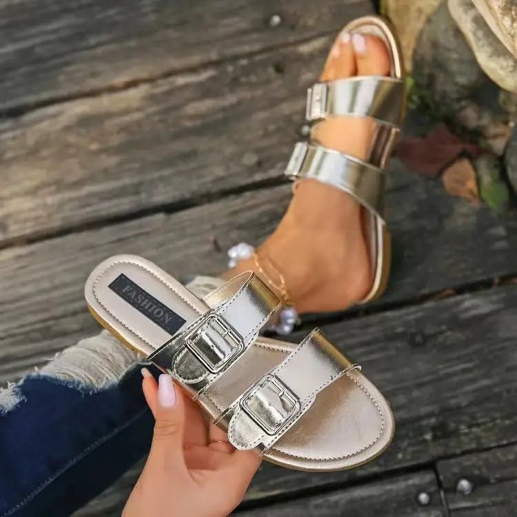 Open Toe Double Buckle Sandals - GlossiChic CollectionShoes & Accessories