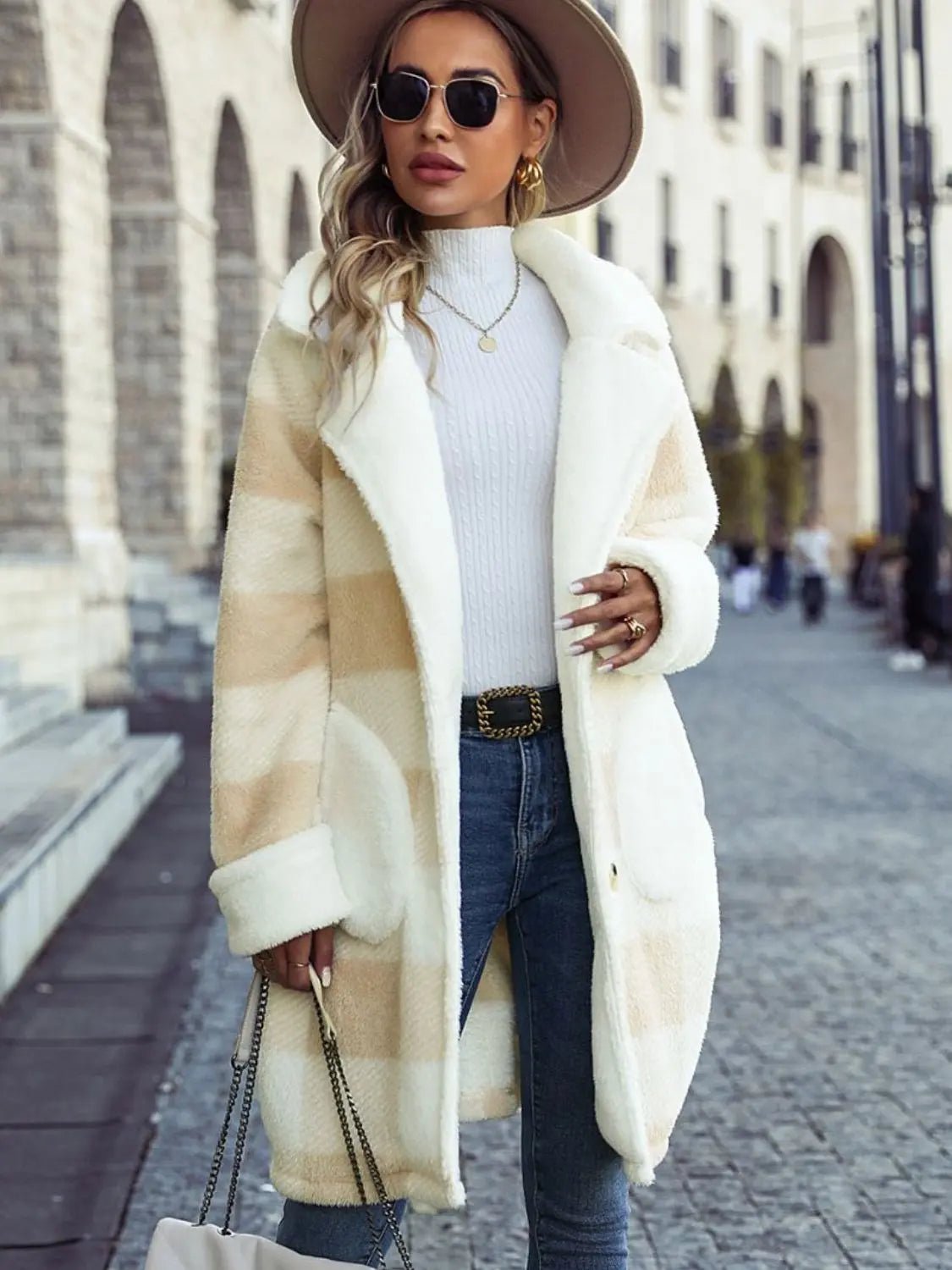 Plaid Button Down Coat with Pockets - GlossiChic CollectionCoats & Jackets