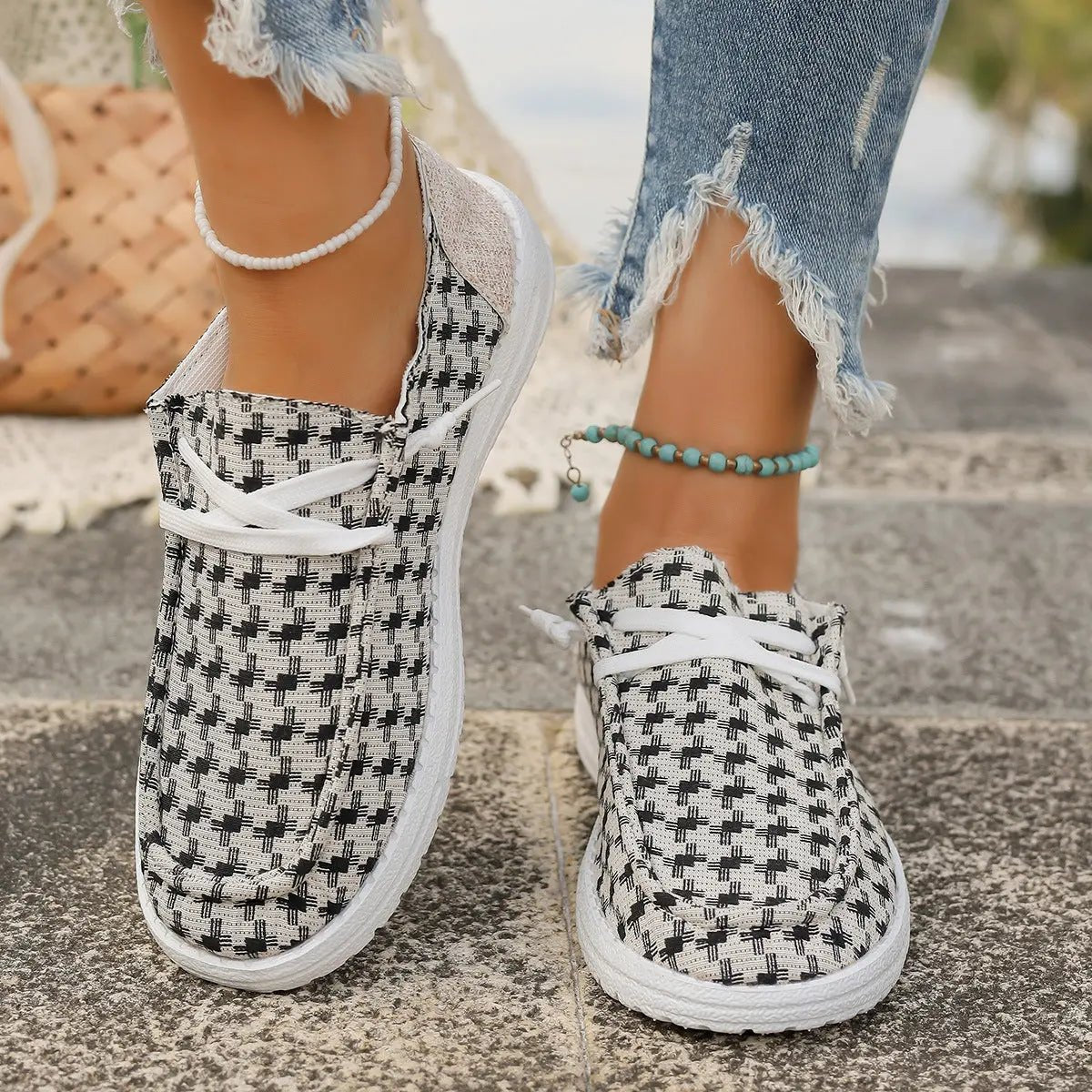 Plaid Round Toe Canvas Slip - Ons - GlossiChic CollectionShoes