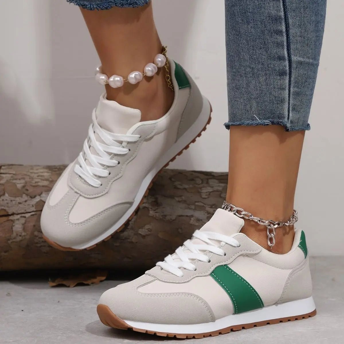 PU Leather Contrast Round Toe Flats Sneakers - GlossiChic CollectionShoes