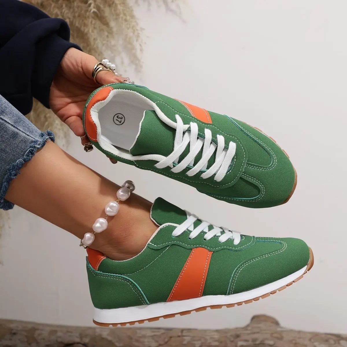 PU Leather Contrast Round Toe Flats Sneakers - GlossiChic CollectionShoes