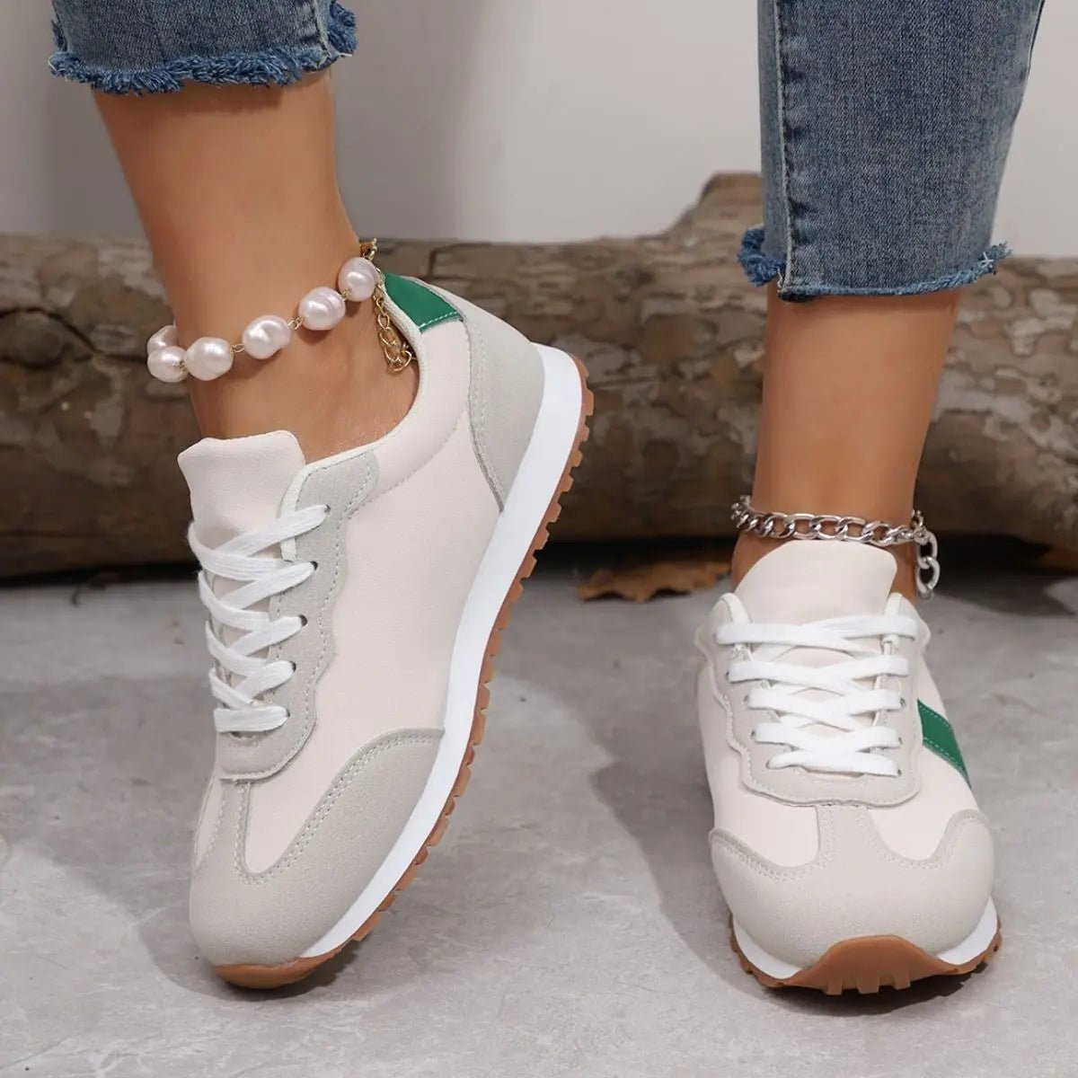 PU Leather Contrast Round Toe Flats Sneakers - GlossiChic CollectionShoes