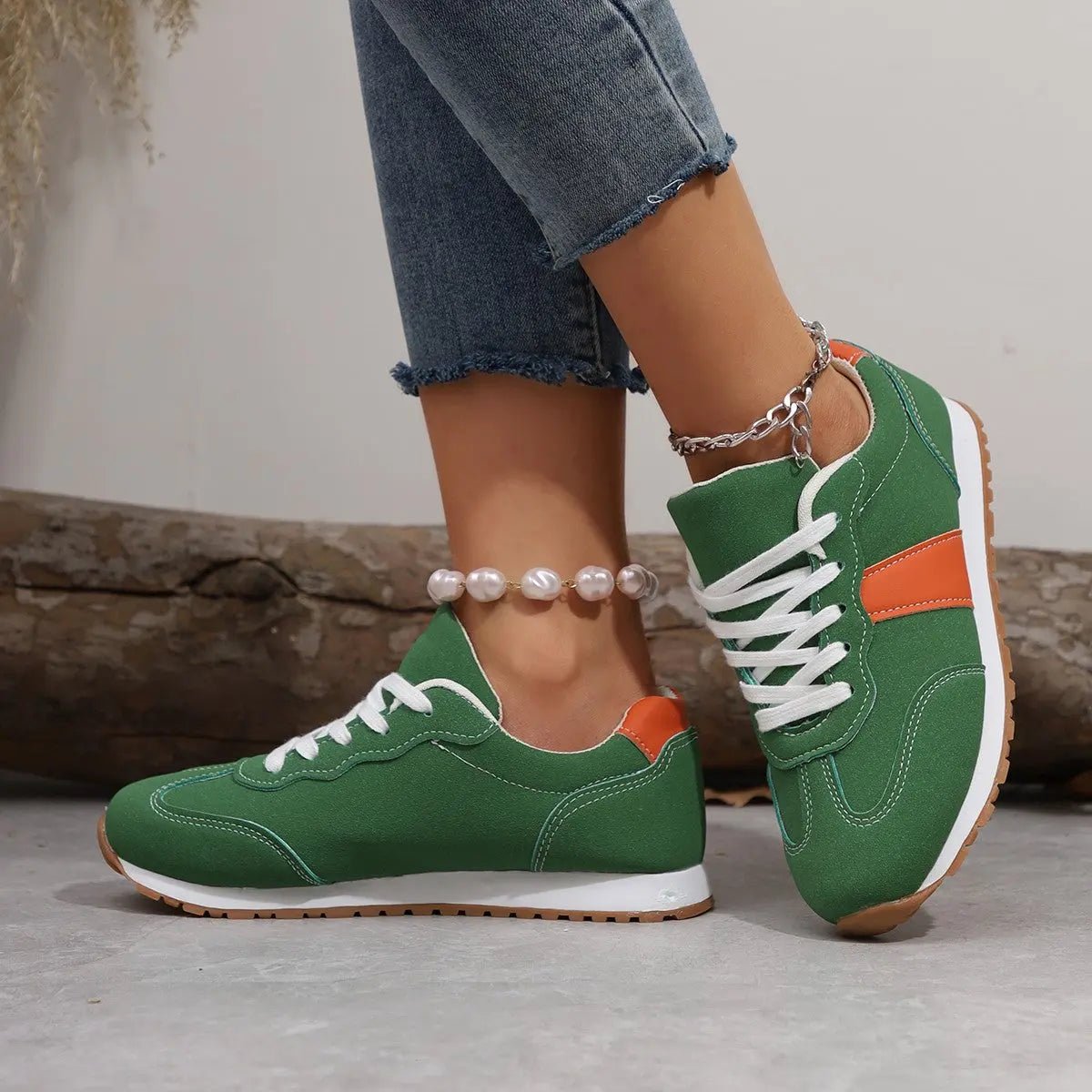 PU Leather Contrast Round Toe Flats Sneakers - GlossiChic CollectionShoes