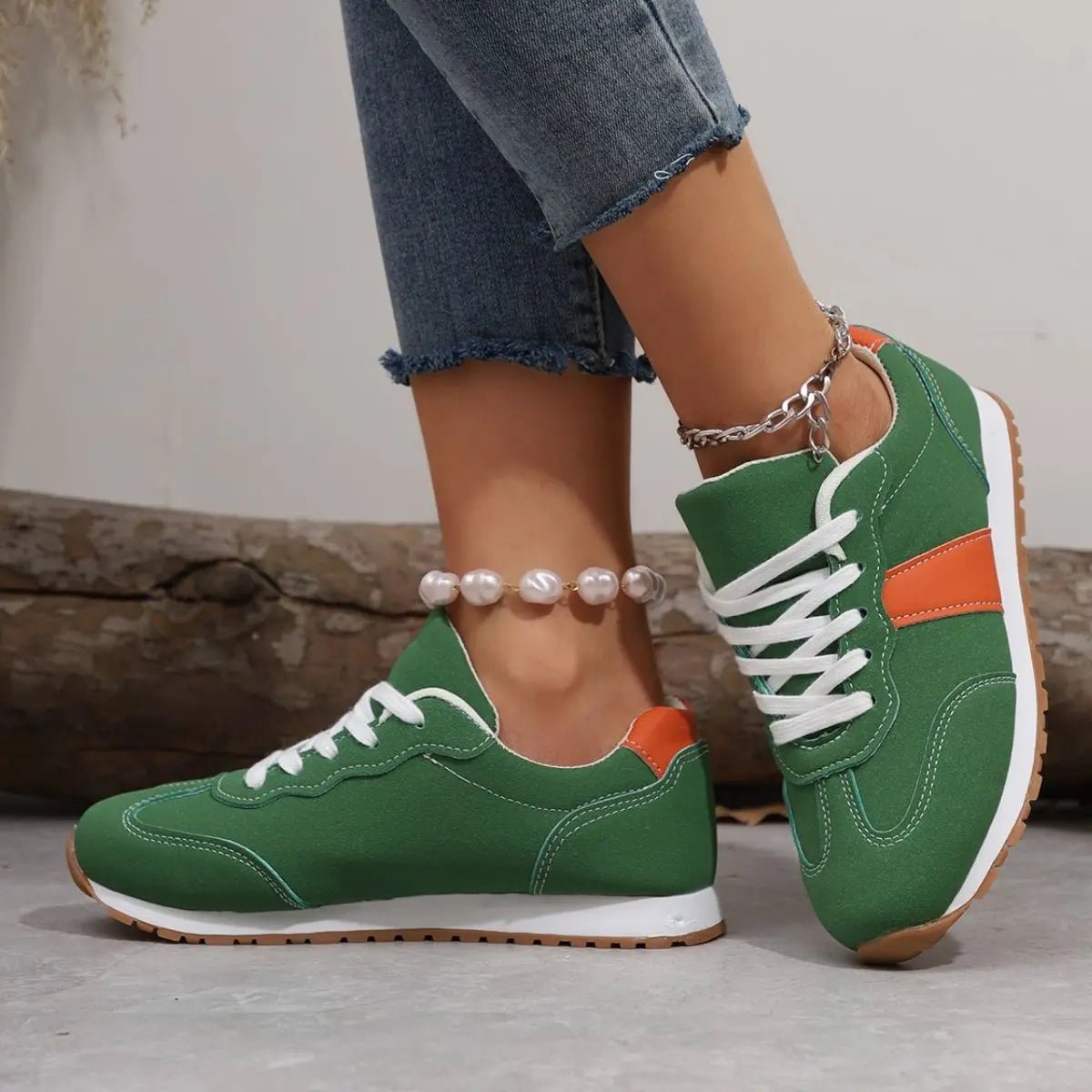 PU Leather Contrast Round Toe Flats Sneakers - GlossiChic CollectionShoes