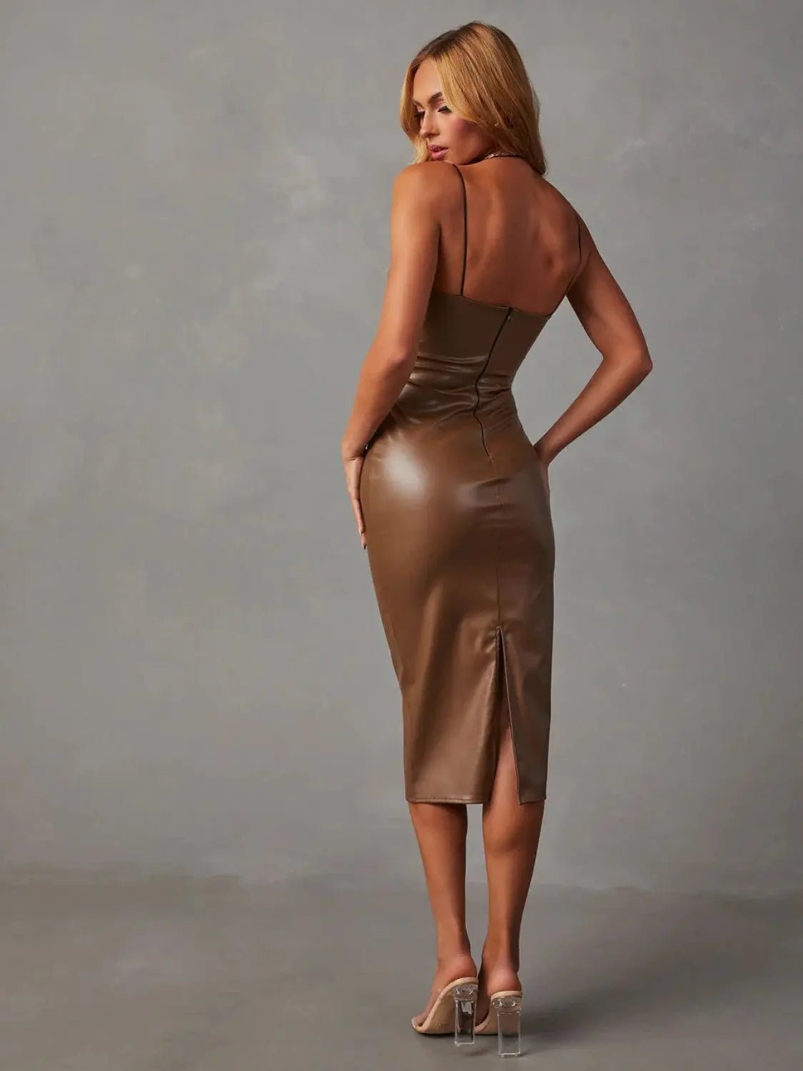 PU Slit Midi Dress - GlossiChic CollectionDresses