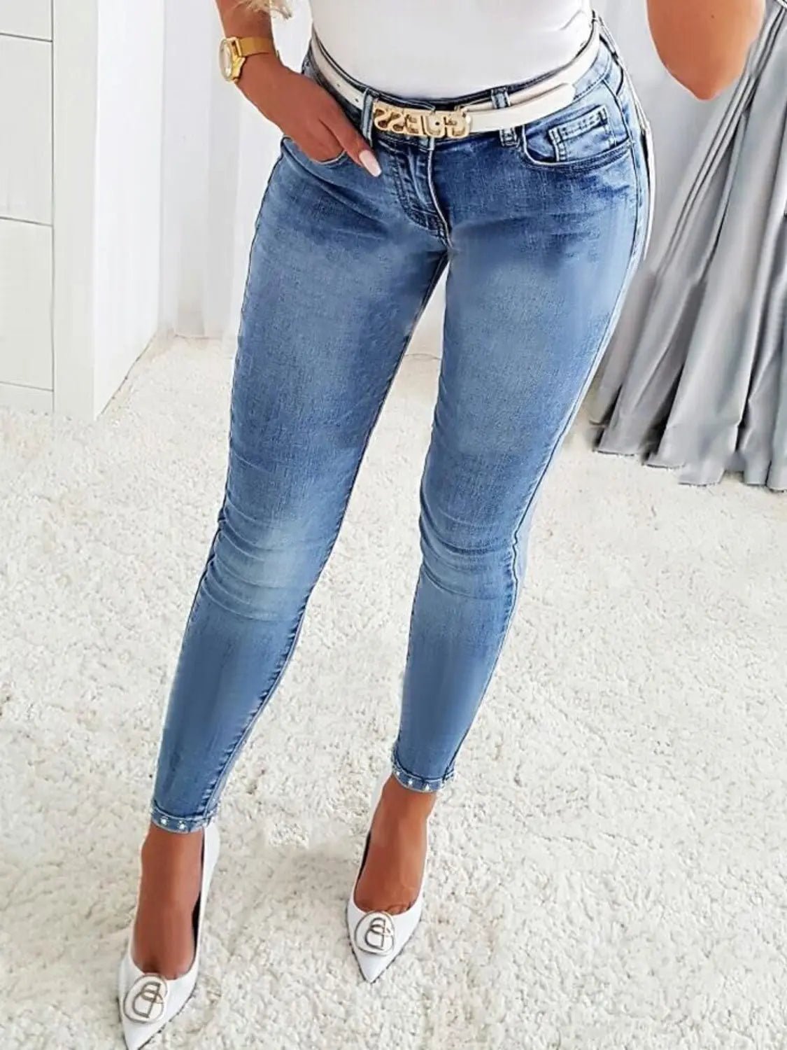 Rhinestone Skinny Jeans with Pockets - GlossiChic CollectionJeans, Pants, & Shorts