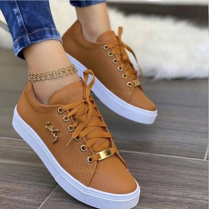 Round Toe Lace Up Sneakers - GlossiChic CollectionShoes