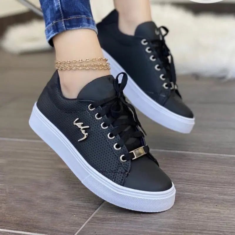 Round Toe Lace Up Sneakers - GlossiChic CollectionShoes