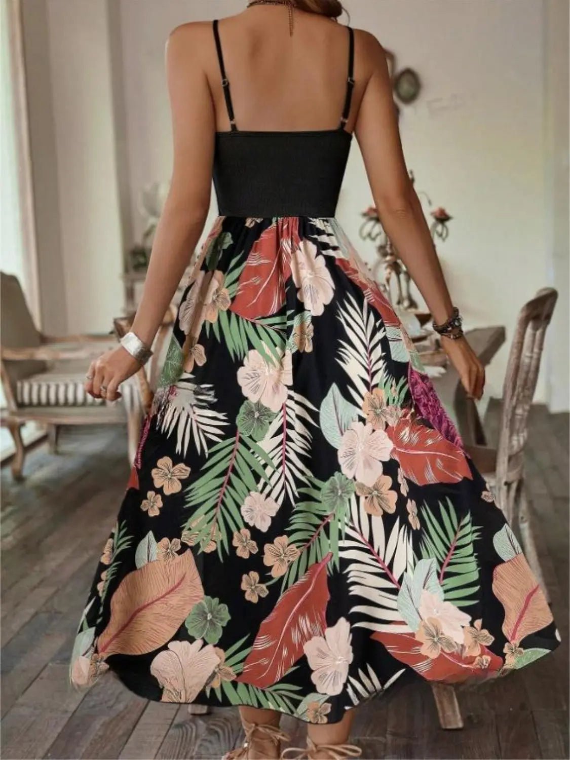 Slit Printed Scoop Neck Cami Dress - GlossiChic CollectionDresses