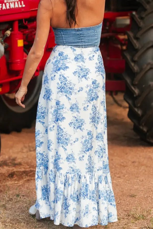 Split Asymmetrical Ruffled Printed Skirt - GlossiChic CollectionDresses