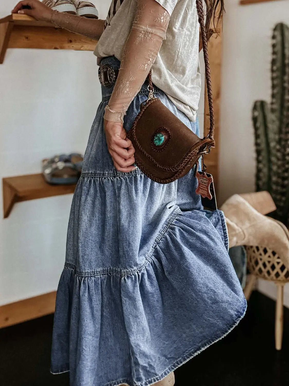 Tiered Button - Fly Denim Skirt - GlossiChic CollectionDresses