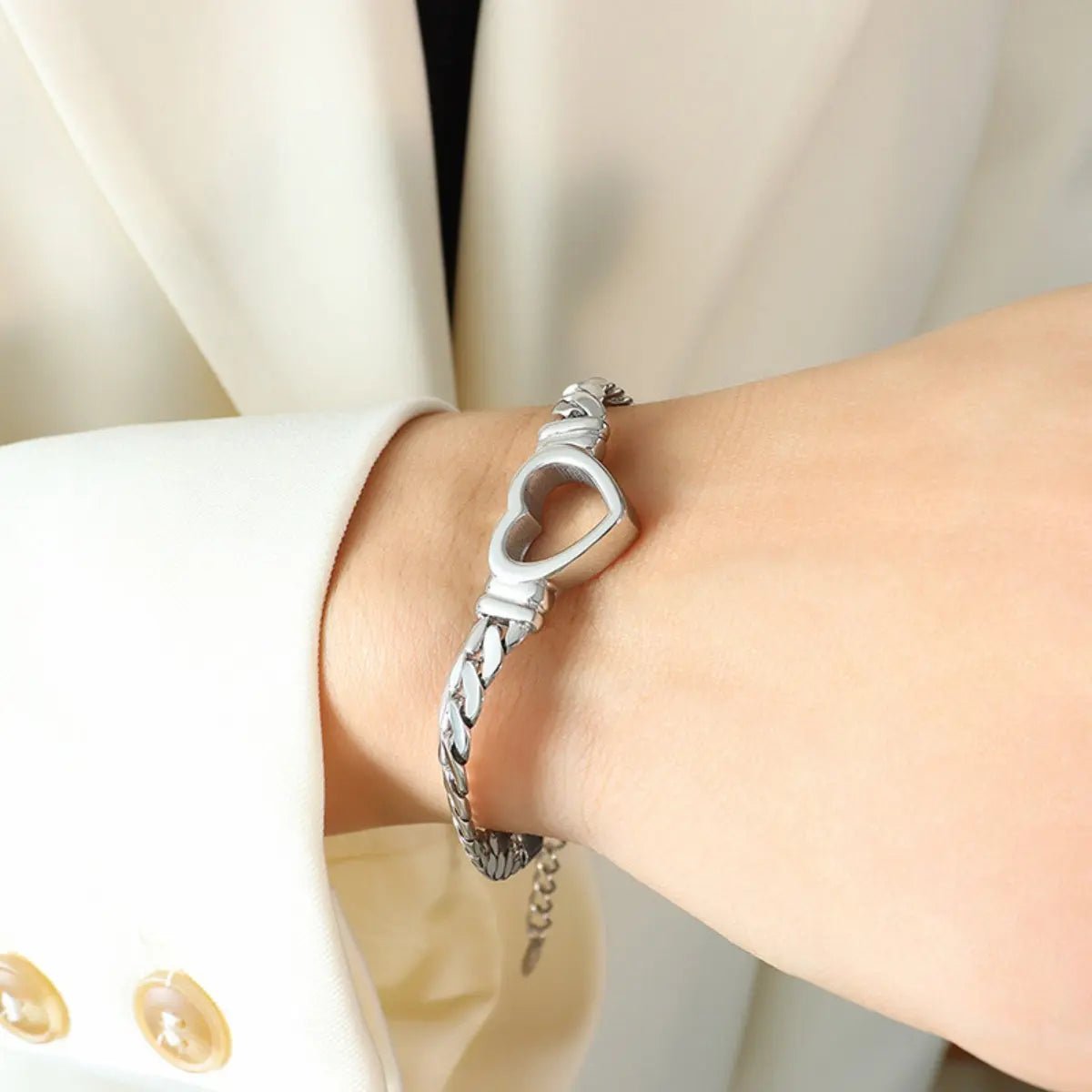 Titanium Steel Cutout Heart Bracelet - GlossiChic Collectionjewelry