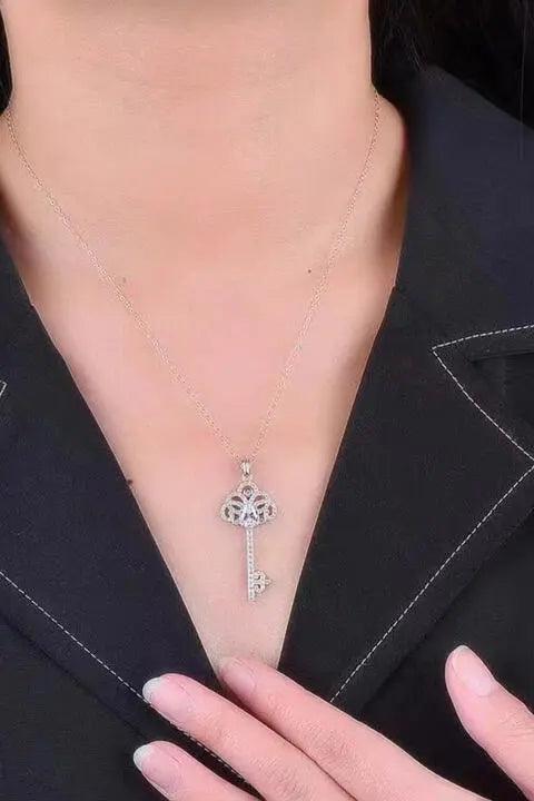 1 Carat Moissanite Key Pendant Necklace - GlossiChic Collection Silver / One Size GlossiChic Collection jewelry