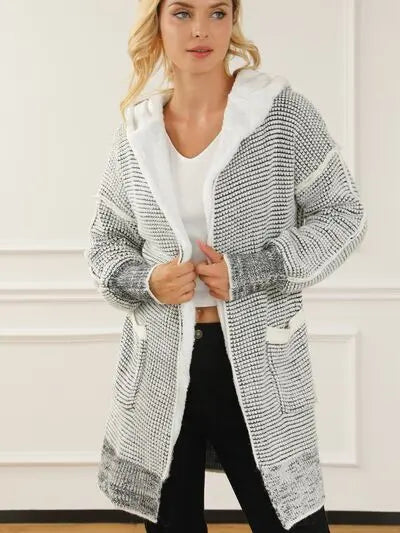 Open Front Hooded Winter Coat with Pockets - GlossiChic Collection Black / S GlossiChic Collection apparel