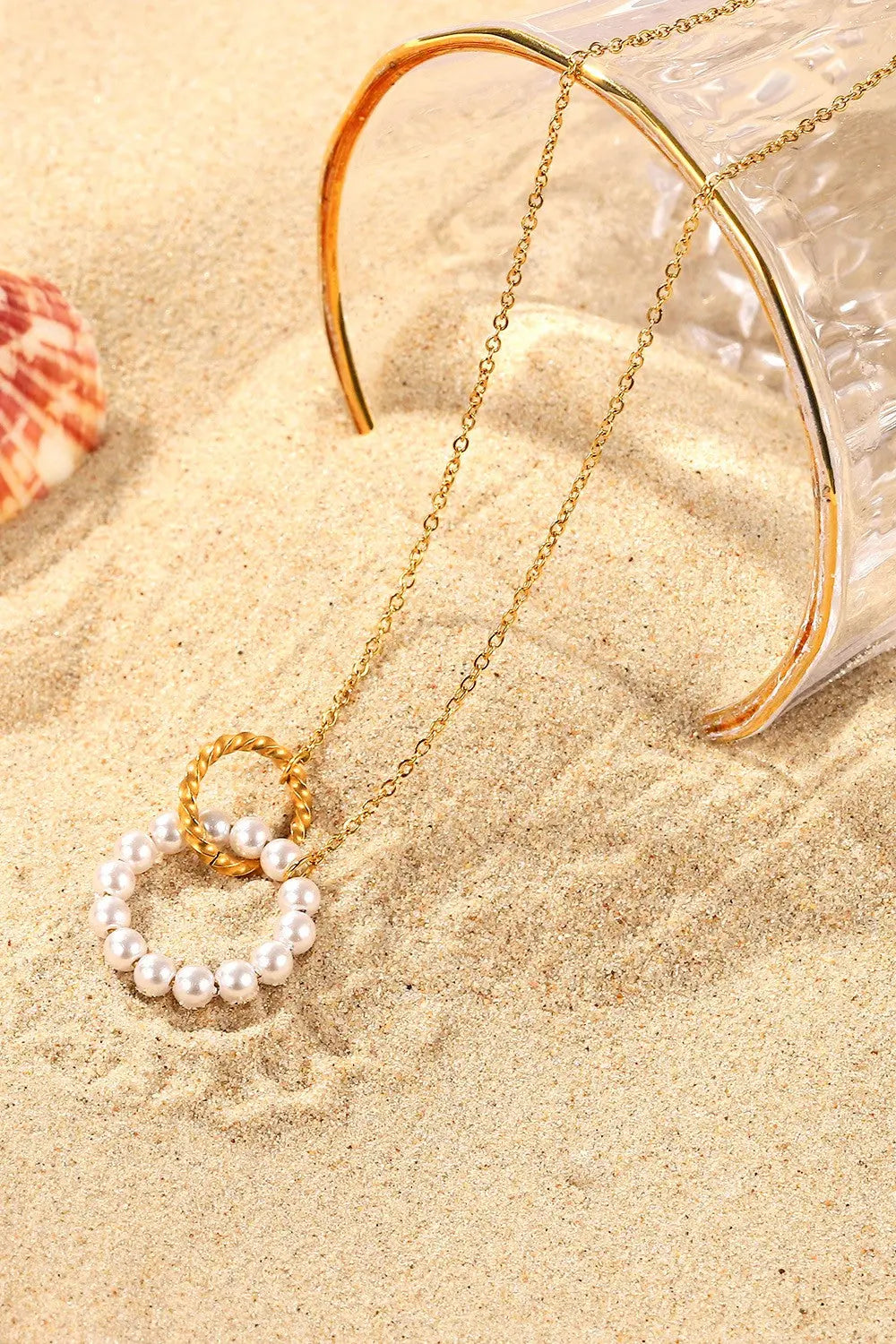 Pearl Hoop Link Pendant Necklace - GlossiChic Collection White/Gold / One Size GlossiChic Collection jewelry