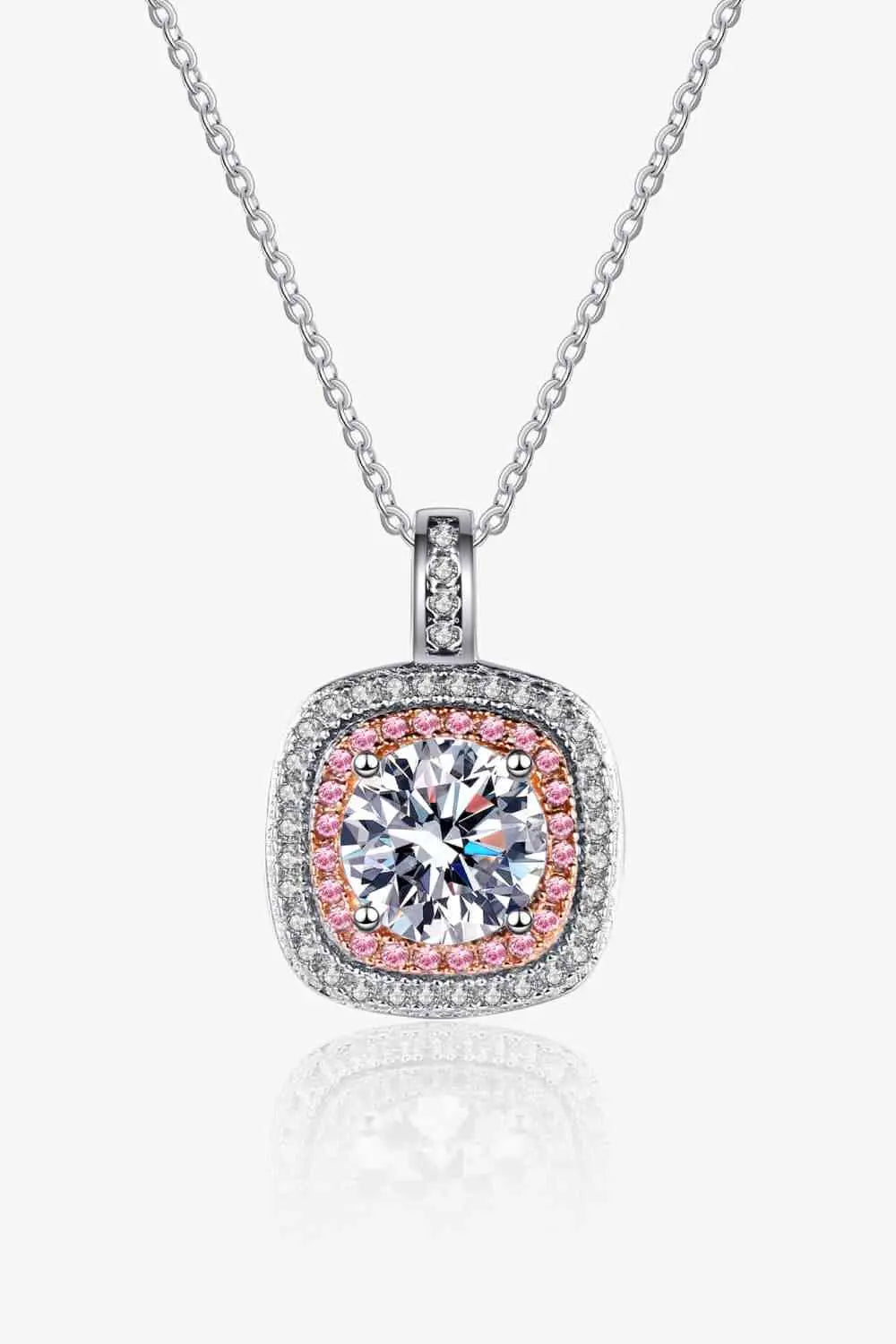 Moissanite Geometric Pendant Necklace - GlossiChic Collection Silver/Pink / One Size GlossiChic Collection jewelry