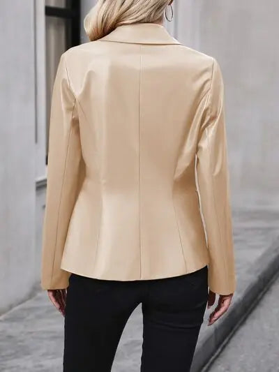 Button Up Collared Neck Blazer - GlossiChic Collection Chestnut / S GlossiChic Collection apparel
