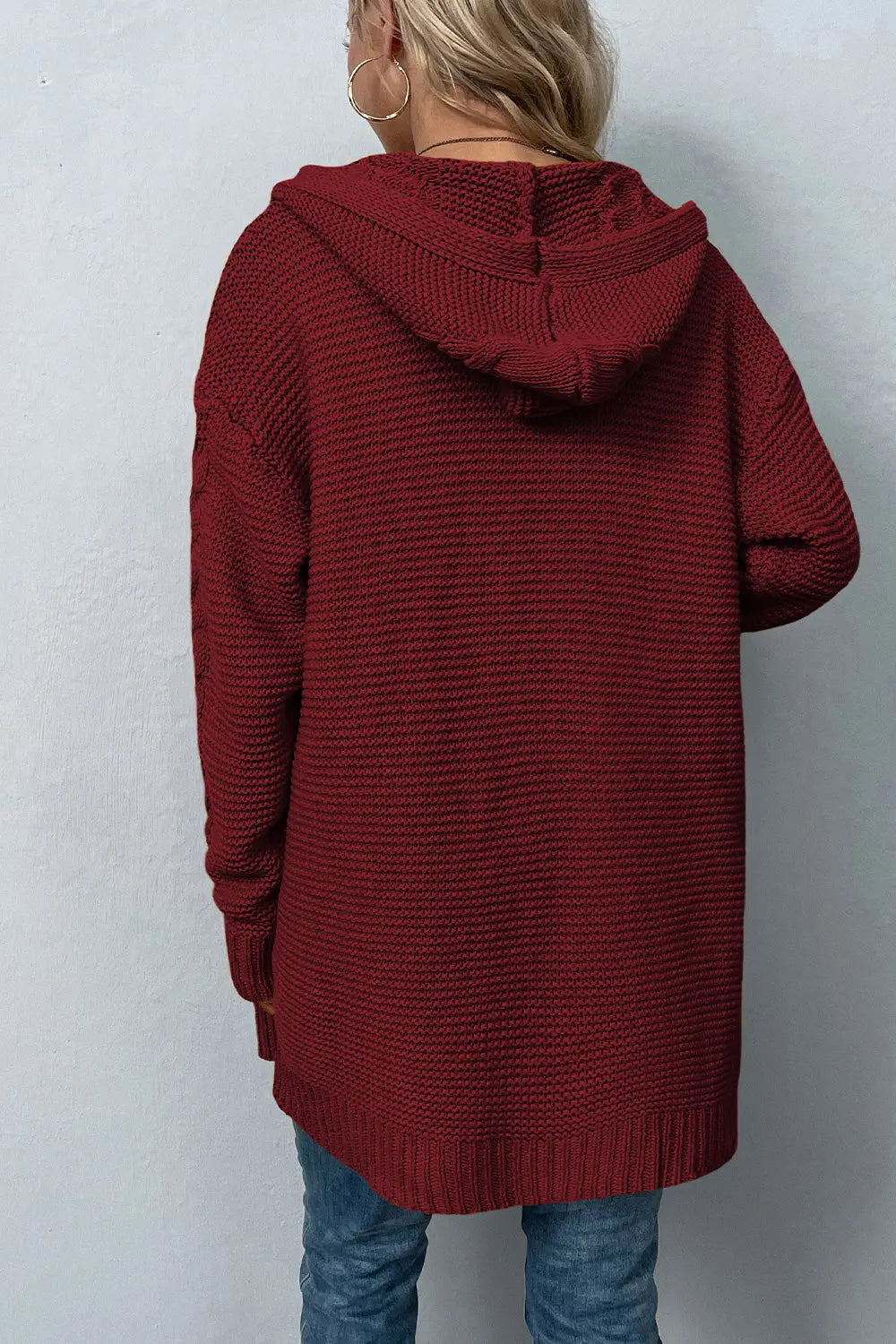 Cable-Knit Dropped Shoulder Hooded Cardigan - GlossiChic Collection Charcoal / S GlossiChic Collection apparel