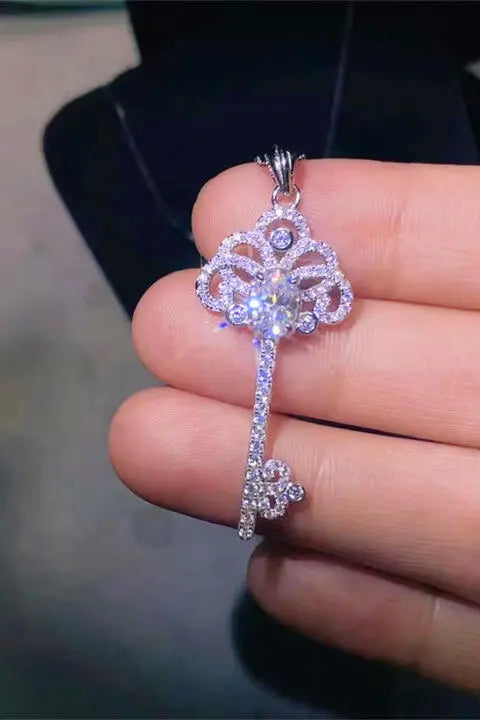 1 Carat Moissanite Key Pendant Necklace - GlossiChic Collection Silver / One Size GlossiChic Collection jewelry