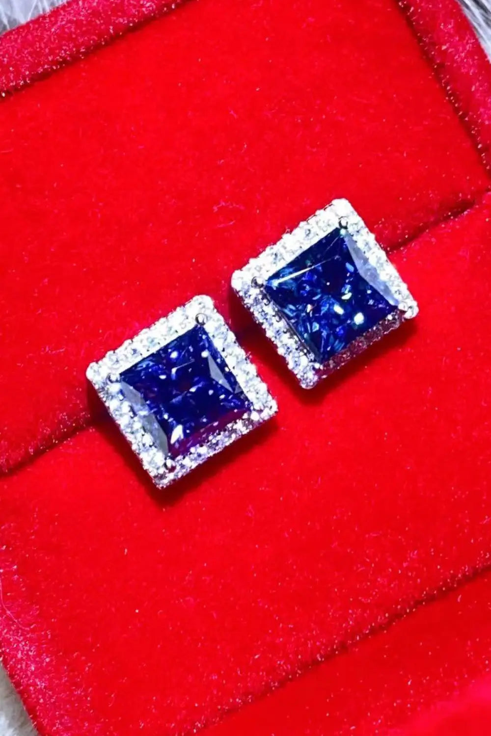 925 Sterling Silver 4 Carat Moissanite Square Earrings - GlossiChic Collection Blue / One Size GlossiChic Collection jewelry
