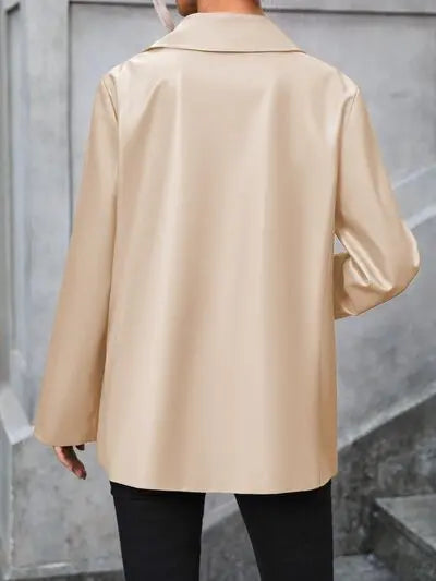 Pocketed Button Up Collared Neck Blazer - GlossiChic Collection Chestnut / S GlossiChic Collection apparel