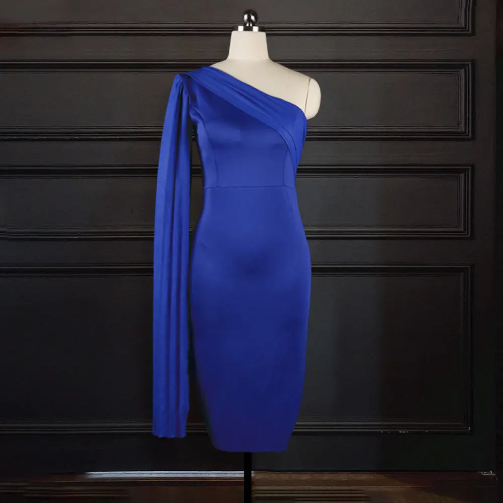Elegant One Shoulder Banquet Dress - GlossiChic Collection Blue / S GlossiChic Collection Dresses
