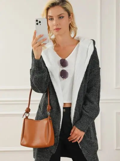 Open Front Hooded Winter Coat with Pockets - GlossiChic Collection Black / S GlossiChic Collection apparel