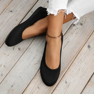 Round Toe Knit Ballet Flats - GlossiChic Collection Wine / 36 GlossiChic Collection Shoes & Accessories