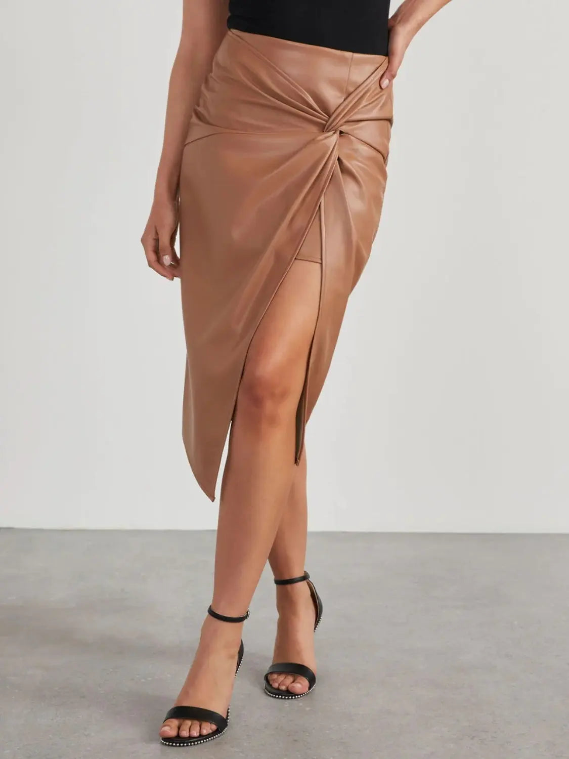 Twist Detail High Waist Skirt - GlossiChic Collection Tan / S GlossiChic Collection apparel