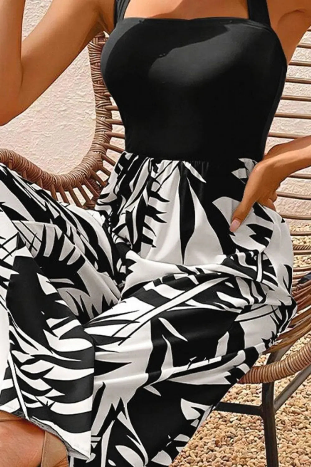 Printed Halter Wide Leg Jumpsuit - GlossiChic Collection Black / S GlossiChic Collection Jeans, Pants, & Shorts