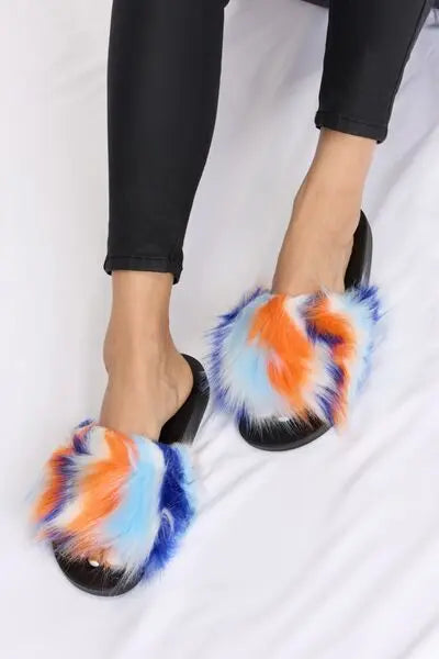 Furry Plush Open-Toe Sandals - GlossiChic Collection BLUE MULTI / 5 GlossiChic Collection Shoes & Accessories
