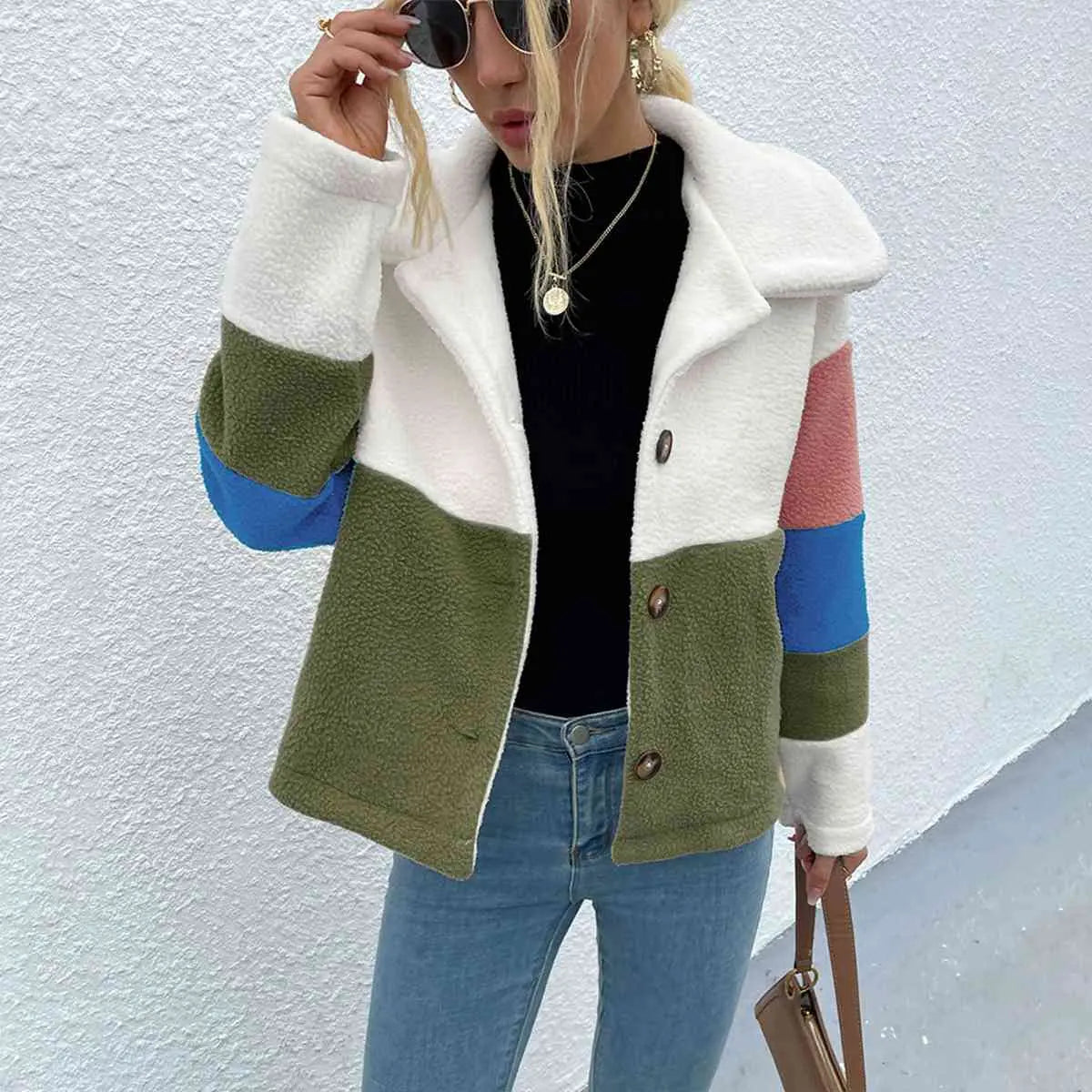 Color Block Button Down Collared Jacket - GlossiChic Collection Mustard / S GlossiChic Collection apparel