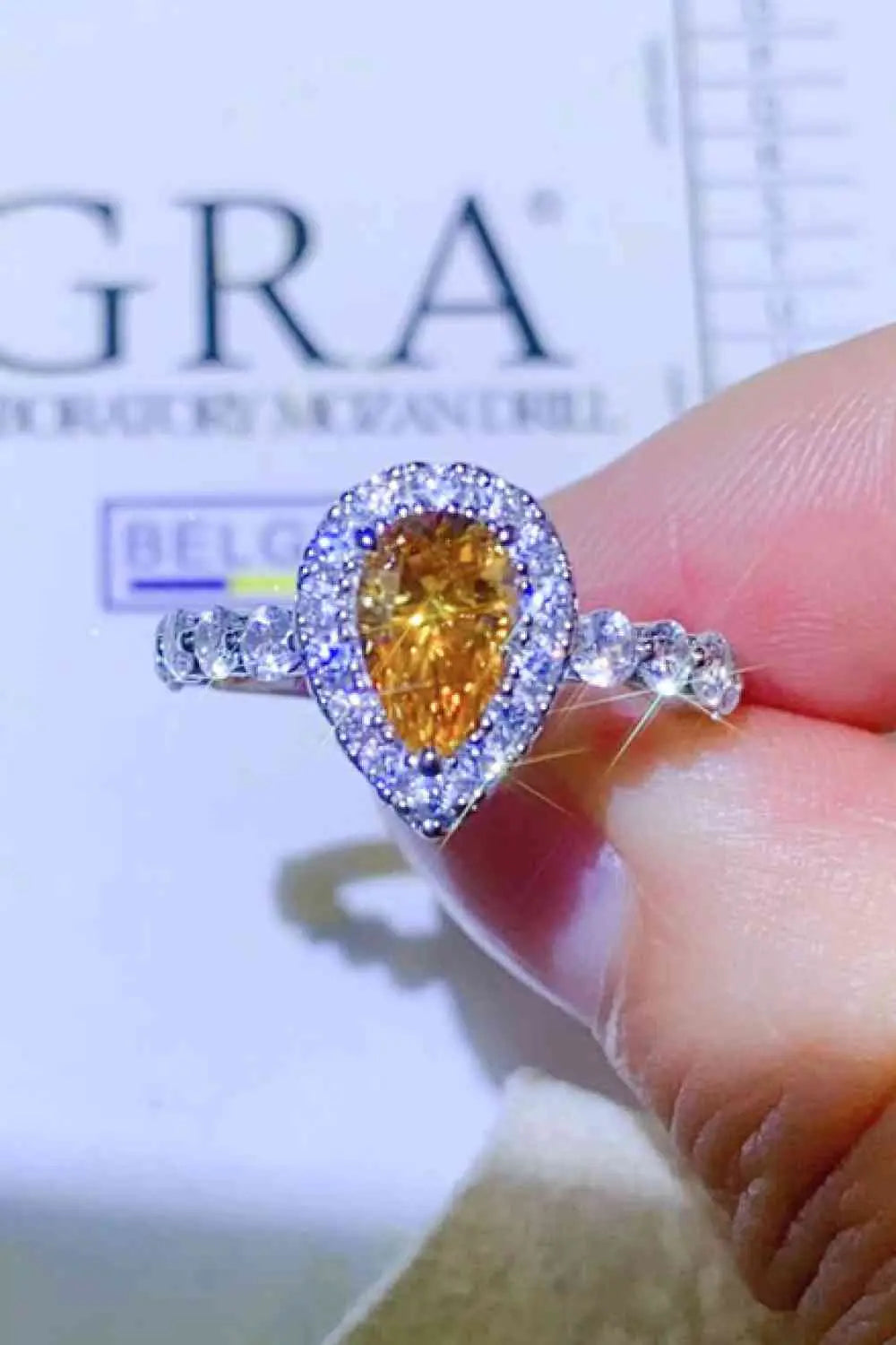 1 Carat Moissanite Contrast Teardrop Ring - GlossiChic Collection Mustard / 4.5 GlossiChic Collection jewelry