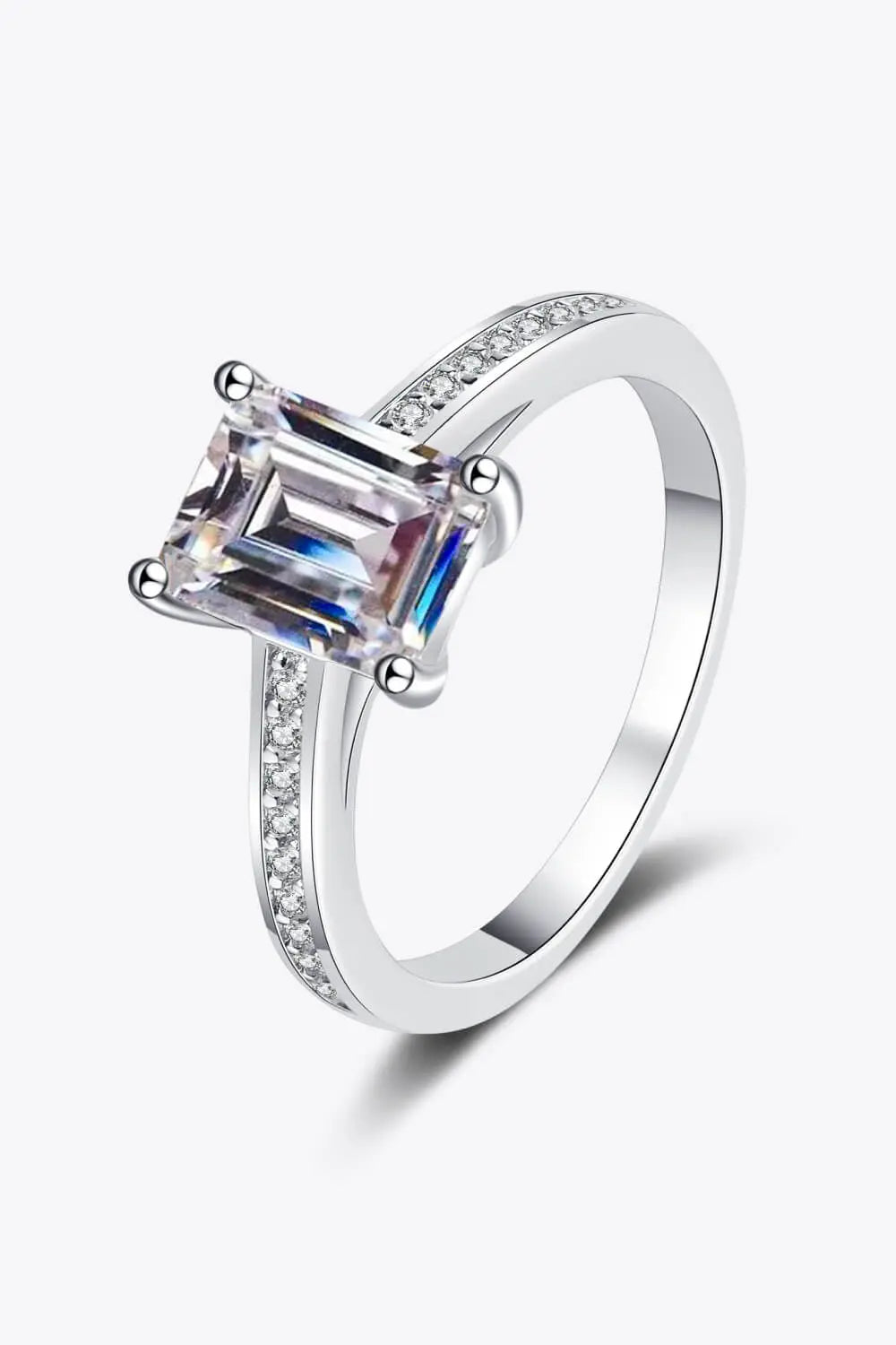 925 Sterling Silver Side Stone Moissanite Ring - GlossiChic Collection Silver / 4 GlossiChic Collection jewelry