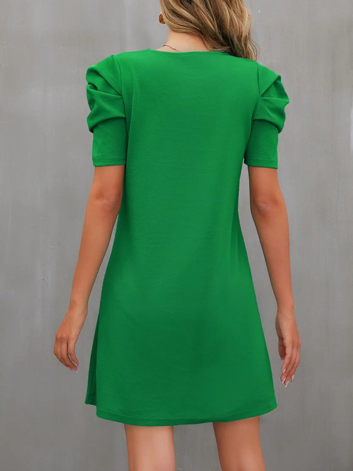 Round Neck Puff Sleeve Mini Dress - GlossiChic Collection Navy / S GlossiChic Collection Dresses