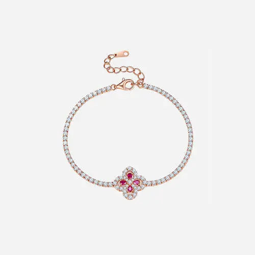 Lab-Grown Ruby 925 Sterling Silver Flower Shape Bracelet - GlossiChic Collection Deep Rose / One Size GlossiChic Collection jewelry