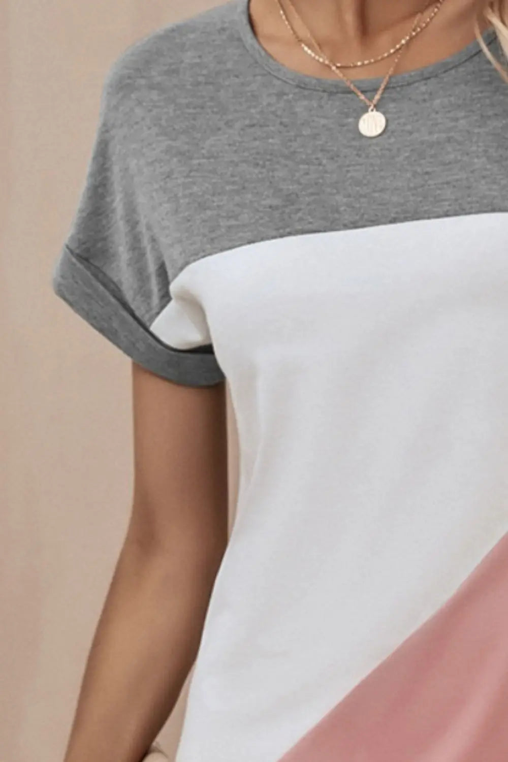 Color Block Round Neck Short Sleeve Dress - GlossiChic Collection Heather Gray / S GlossiChic Collection Dresses