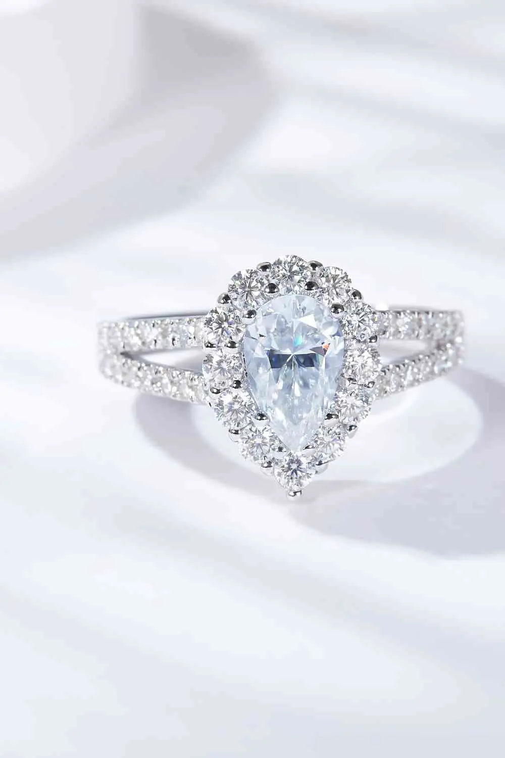 1 Carat Moissanite Teardrop Split Shank Ring - GlossiChic Collection Silver / 5 GlossiChic Collection jewelry