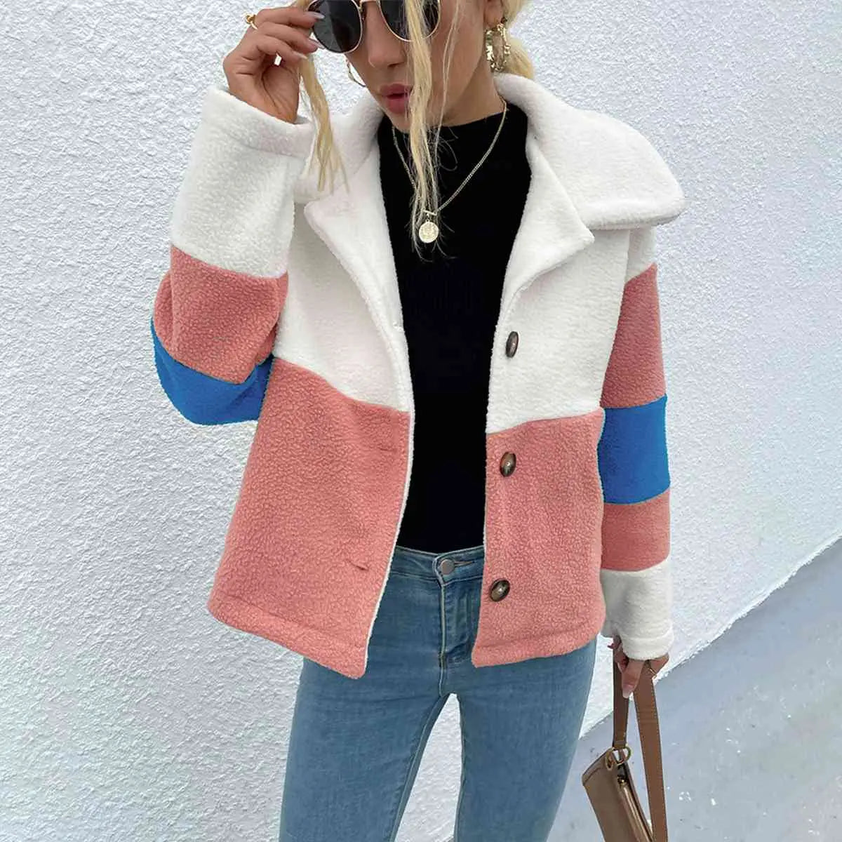 Color Block Button Down Collared Jacket - GlossiChic Collection Mustard / S GlossiChic Collection apparel