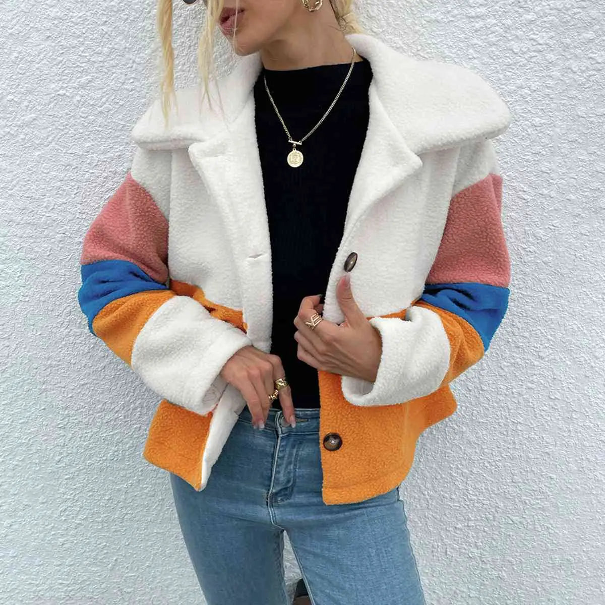 Color Block Button Down Collared Jacket - GlossiChic Collection Mustard / S GlossiChic Collection apparel