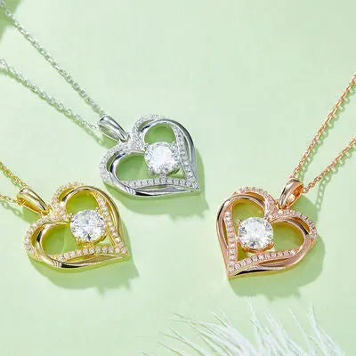 1.2 Carat Moissanite 925 Sterling Sliver Heart Necklace - GlossiChic Collection Gold / One Size GlossiChic Collection jewelry