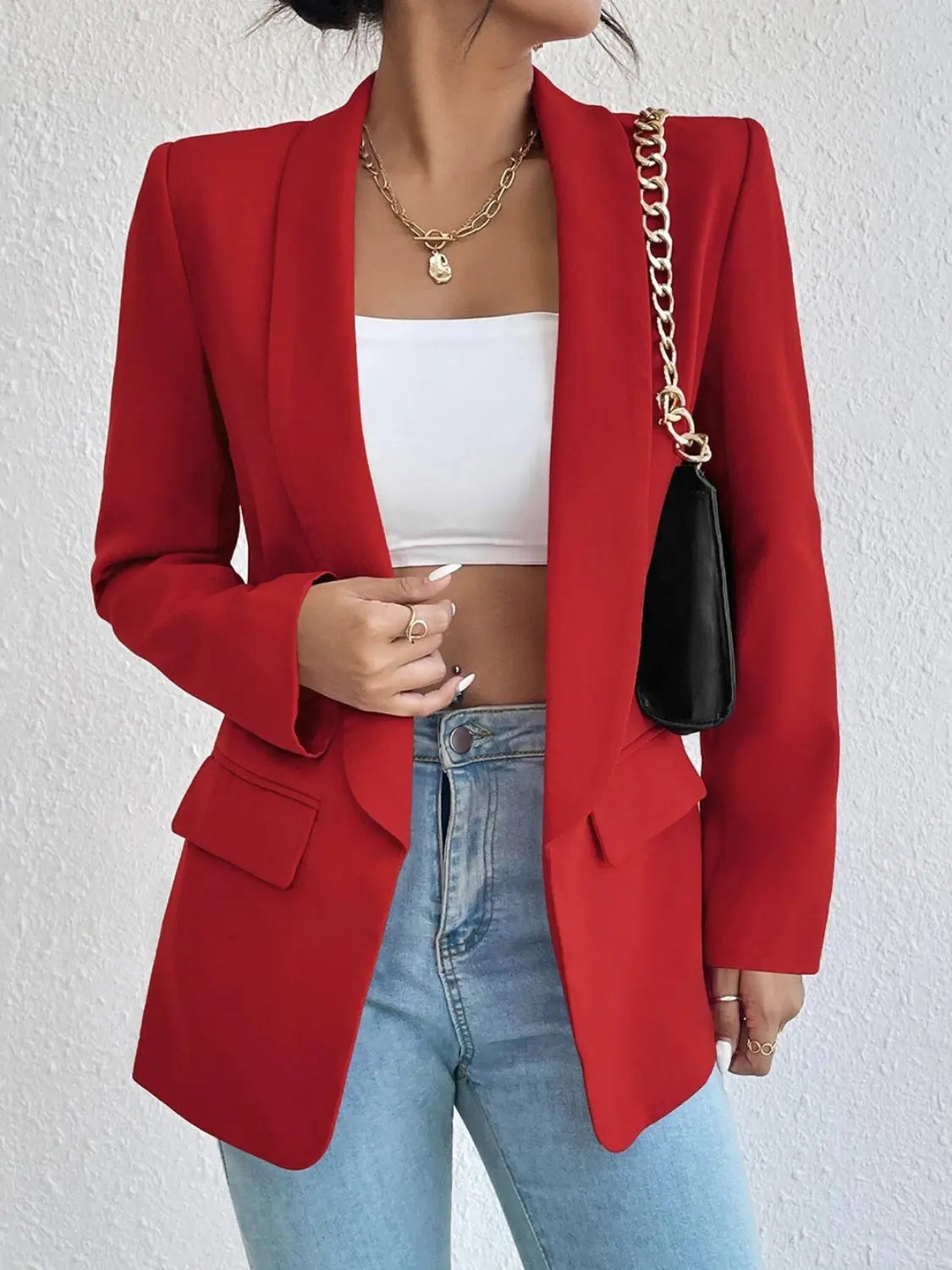 Shawl Collar Long Sleeve Blazer - GlossiChic Collection Hot Pink / S GlossiChic Collection Blazer & Cardigan