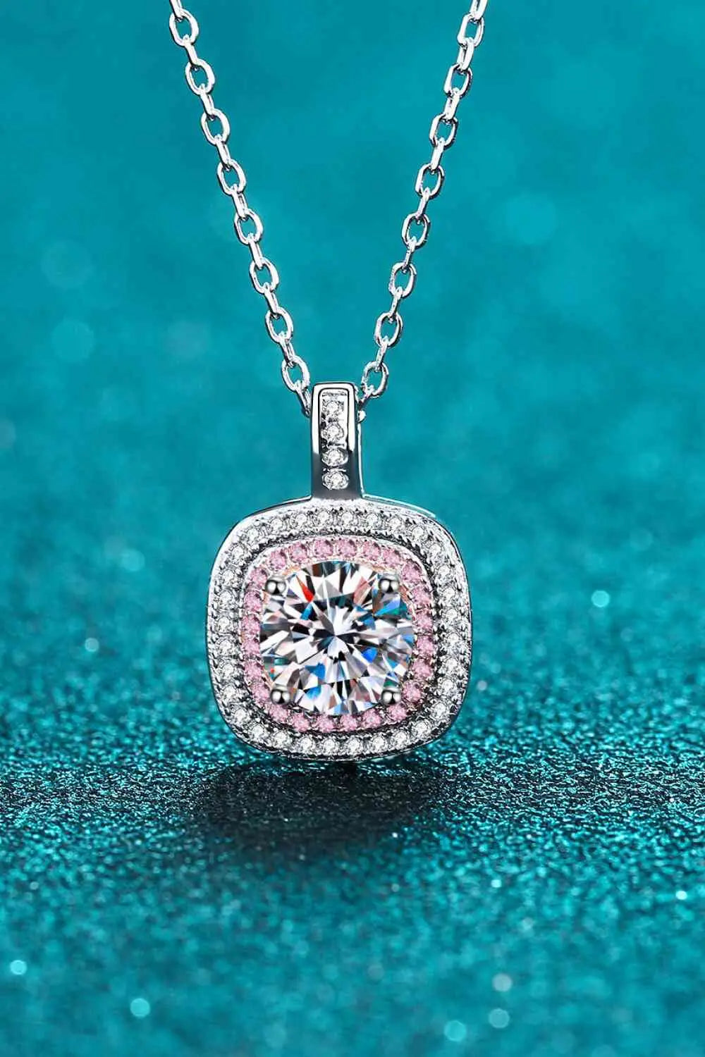 Moissanite Geometric Pendant Necklace - GlossiChic Collection Silver/Pink / One Size GlossiChic Collection jewelry